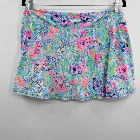 Lilly Pulitzer Luxletic Aila Skort Sz L Blue Multi Floral Print UPF50+ Nylon - Picture 2 of 10